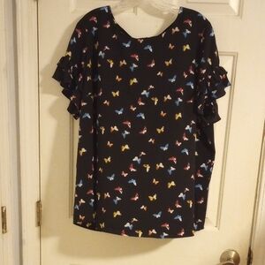 Lane Bryant Black Top with Colorful Butterfly Print